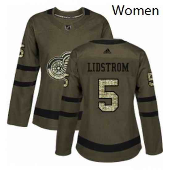 Womens Adidas Detroit Red Wings 5 Nicklas Lidstrom Authentic Green Salute to Service NHL Jersey